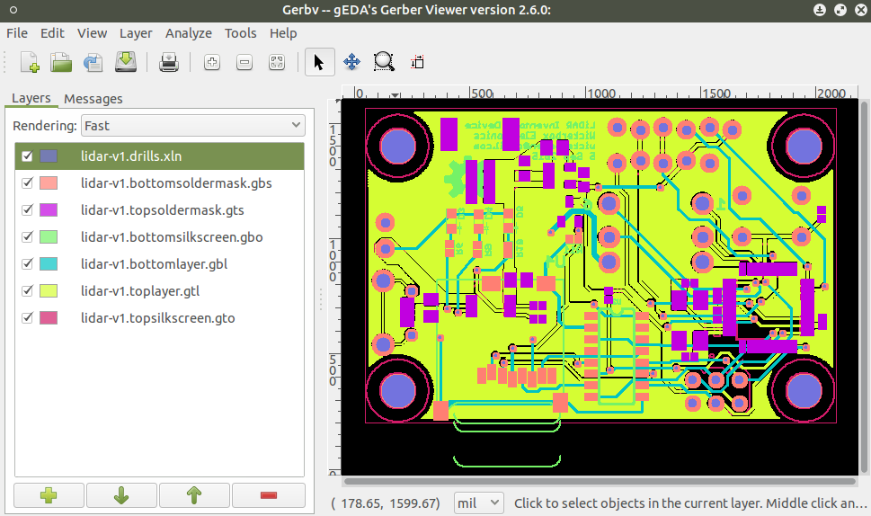 All board layers in GerbV.