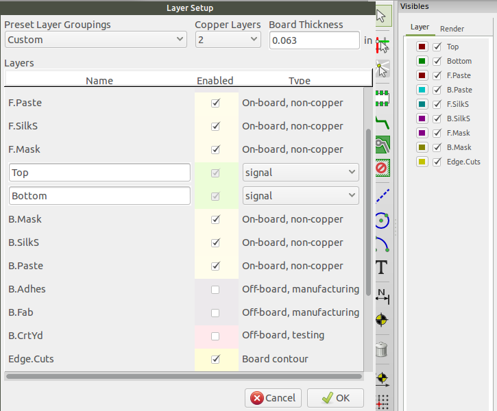 Layer Setup showing the minimum list of layers we need