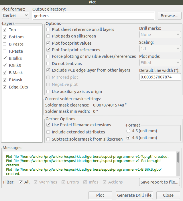 Plot settings to generate gerbers